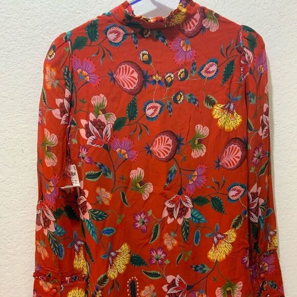 ALEXIS Elodie Pleated Chiffon Blouse Peasant Ruffle Floral Tie Front - Picture 7 of 11